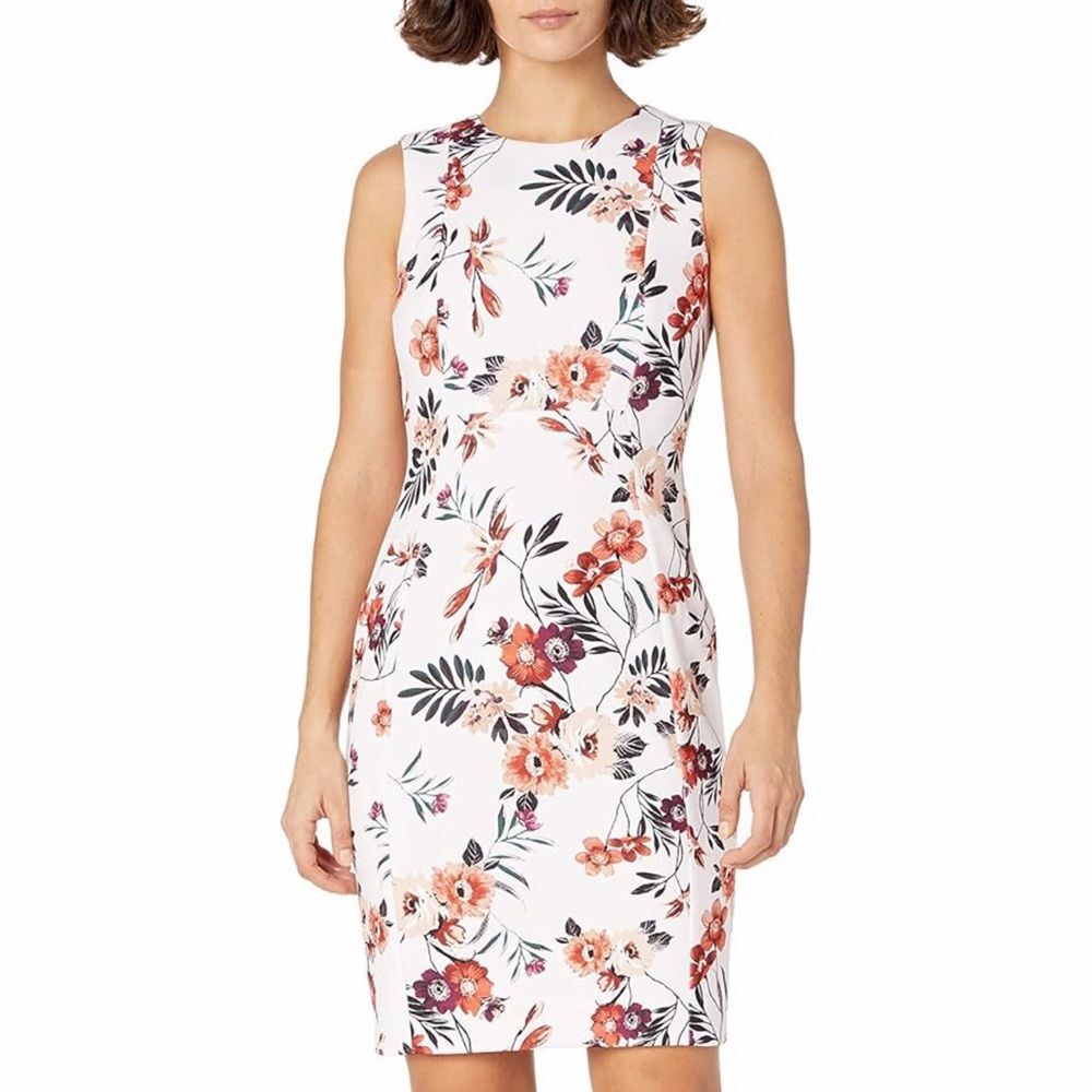 Calvin Klein Floral Allover Print Princess Seam Sheath Dress Blush Pink Size 6